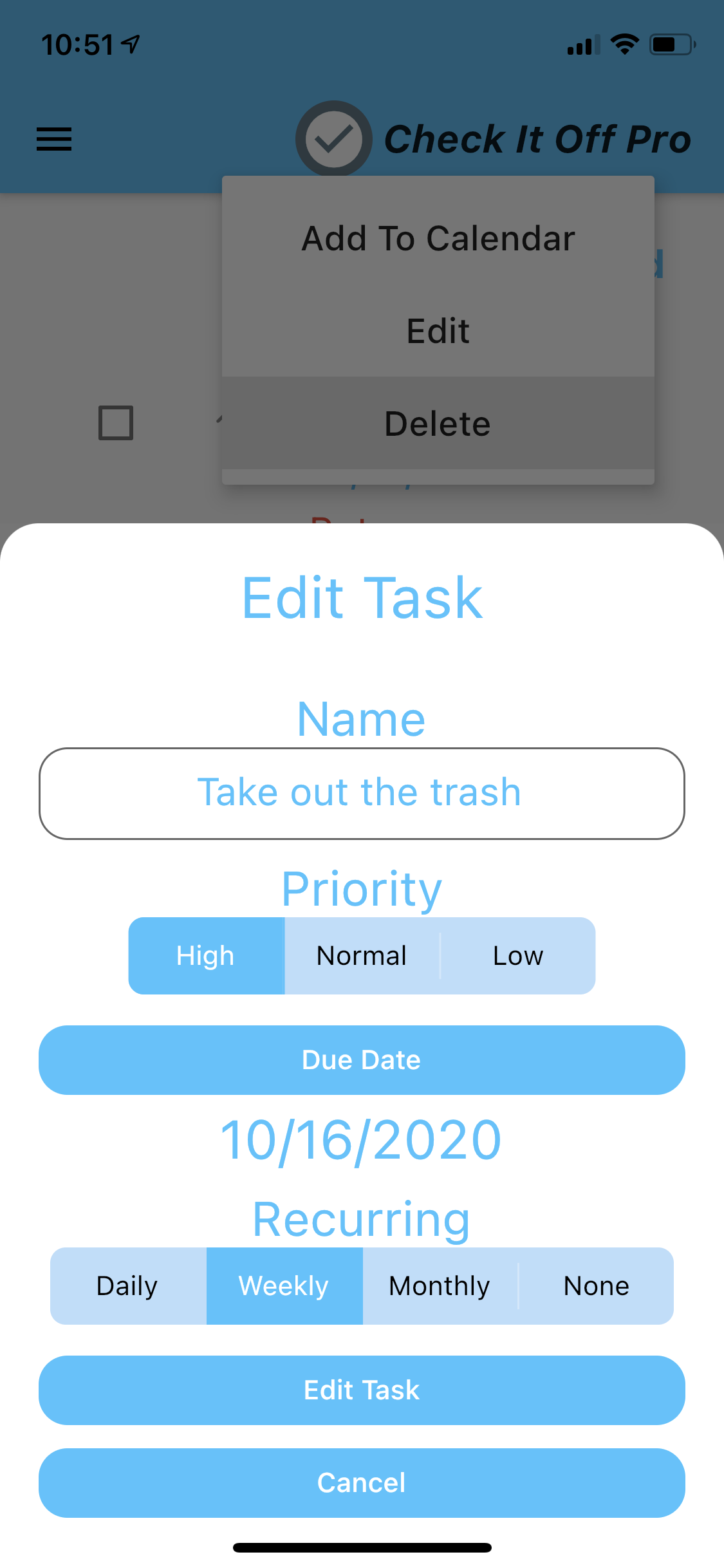 Edit Task Screen